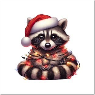 Raccoon Wrapped In Christmas Lights Posters and Art